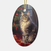 Maine Coon Cat Christmas Keramik Ornament (Links)