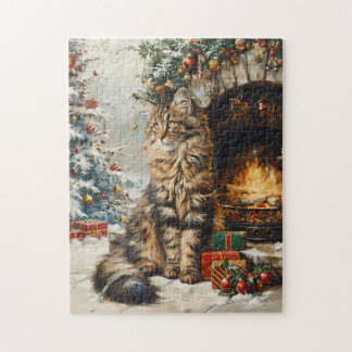 Maine Coon Cat Christmas Vintag Art Puzzle