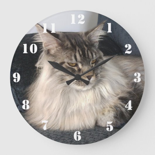 Maine Coon Cat Clock Große Wanduhr (Vorderseite)