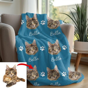 Maine Coon Cat, Custom Pet blau Fleecedecke