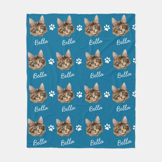Maine Coon Cat, Custom Pet blau Fleecedecke (Vorderseite)