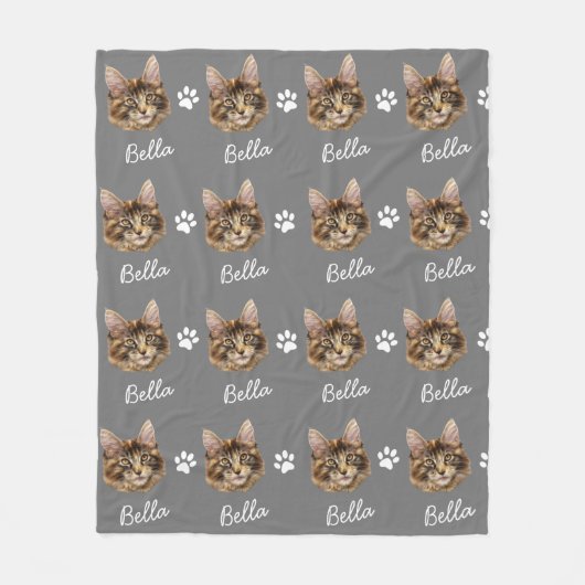 Maine Coon Cat, Custom Pet grau Fleecedecke (Vorderseite)