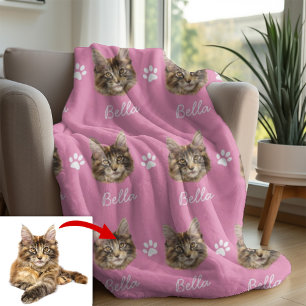 Maine Coon Cat, Custom Pet Pink Fleecedecke