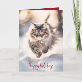 Maine Coon Cat Dashing Through the Snow Feiertagskarte
