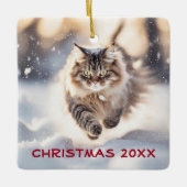 Maine Coon Cat Dashing Through the Snow Keramikornament (Vorderseite)