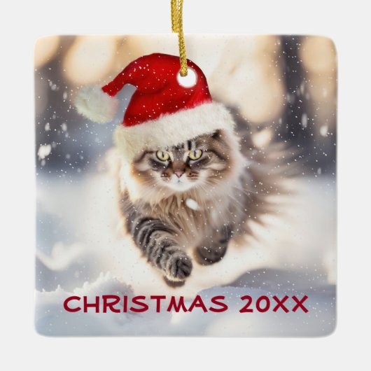 Maine Coon Cat Dashing Through the Snow Keramikornament (Vorderseite)