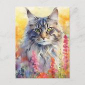 Maine Coon Cat farbige Aquarellbilder Postkarte (Vorderseite)