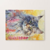 Maine Coon Cat farbige Aquarellbilder Puzzle (Horizontal)