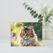 Maine Coon Cat Fluffy in Nature Postkarte (Stehend Vorderseite)