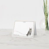 Maine Coon Cat Gray Border Monogram Name gefaltet Dankeskarte (Vorderseite)