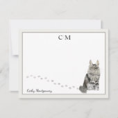 Maine Coon Cat Gray Border Monogram Name Note Card Mitteilungskarte (Vorderseite)