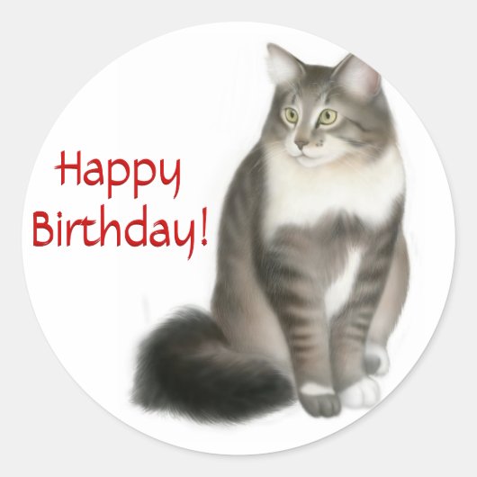 Maine Coon Cat Happy Birthday Sticker (Vorderseite)