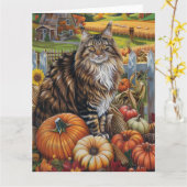 Maine Coon Cat Herbsternte Erntedank Karte (Gelbe Blume)