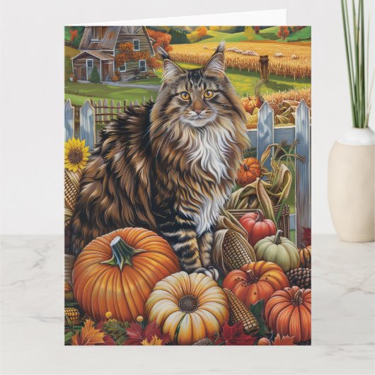 Maine Coon Cat Herbsternte Erntedank Karte (Vorderseite)