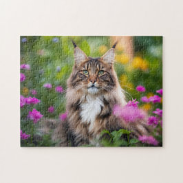 Maine Coon Cat im Feld Blume Puzzle