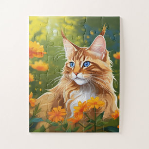 Maine Coon Cat im Feld Blume Puzzle