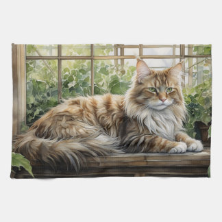 Maine Coon Cat im gemütlichen Innengarten Geschirrtuch