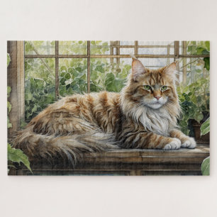 Maine Coon Cat im gemütlichen Innengarten Puzzle