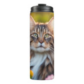 Maine Coon Cat in Blumenfeldern Thermosbecher (Vorderseite)