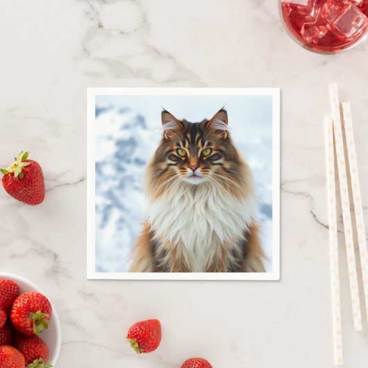 Maine Coon Cat in einem Portrait der Schneewilderh Serviette (Beispiel)