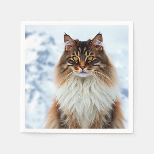 Maine Coon Cat in einem Portrait der Schneewilderh Serviette (Vorderseite)