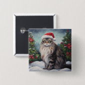 Maine Coon Cat in Schnee Weihnachten Button (Vorne & Hinten)