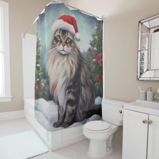 Maine Coon Cat in Schnee Weihnachten Duschvorhang (Beispiel)