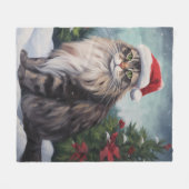 Maine Coon Cat in Schnee Weihnachten Fleecedecke (Vorderseite (Horizontal))