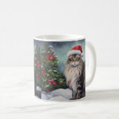 Maine Coon Cat in Schnee Weihnachten Kaffeetasse (VorderseiteRechts)