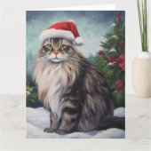 Maine Coon Cat in Schnee Weihnachten Karte (Vorderseite)