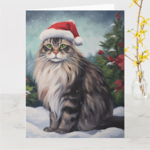 Maine Coon Cat in Schnee Weihnachten Karte