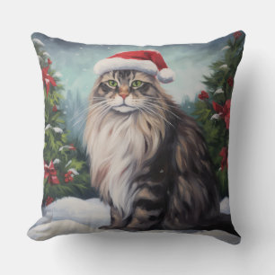 Maine Coon Cat in Schnee Weihnachten Kissen