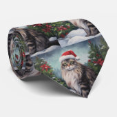 Maine Coon Cat in Schnee Weihnachten Krawatte (Gerollt)