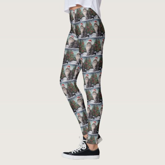 Maine Coon Cat in Schnee Weihnachten Leggings (Links)