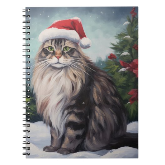 Maine Coon Cat in Schnee Weihnachten Notizblock (Vorderseite)
