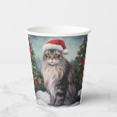 Maine Coon Cat in Schnee Weihnachten Pappbecher (Vorderseite)
