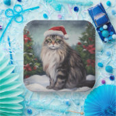 Maine Coon Cat in Schnee Weihnachten Pappteller (Party)