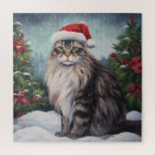 Maine Coon Cat in Schnee Weihnachten Puzzle (Vertikal)