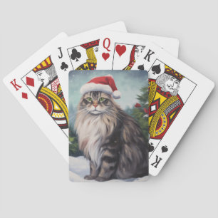 Maine Coon Cat in Schnee Weihnachten Spielkarten