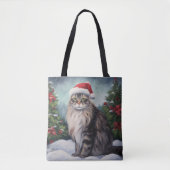 Maine Coon Cat in Schnee Weihnachten Tasche (Vorderseite)
