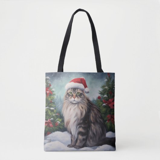 Maine Coon Cat in Schnee Weihnachten Tasche (Vorderseite)