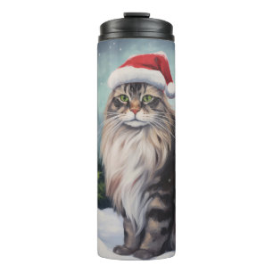 Maine Coon Cat in Schnee Weihnachten Thermosbecher