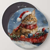 Maine Coon Cat in Sledge Let it Schnee Weihnachten Button (Vorne & Hinten)