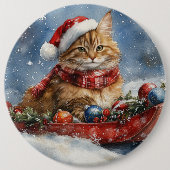 Maine Coon Cat in Sledge Let it Schnee Weihnachten Button (Vorderseite)