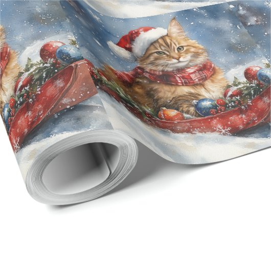 Maine Coon Cat in Sledge Let it Schnee Weihnachten Geschenkpapier (Rolleneckpunkt)
