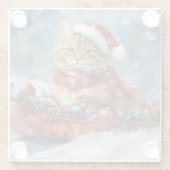 Maine Coon Cat in Sledge Let it Schnee Weihnachten Glasuntersetzer (Rückseite)