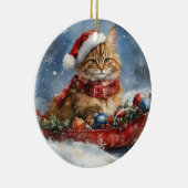 Maine Coon Cat in Sledge Let it Schnee Weihnachten Keramik Ornament (Rechts)