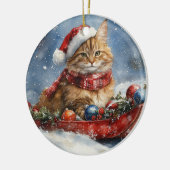 Maine Coon Cat in Sledge Let it Schnee Weihnachten Keramik Ornament (Links)