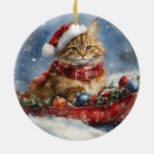 Maine Coon Cat in Sledge Let it Schnee Weihnachten Keramik Ornament (Hinten)