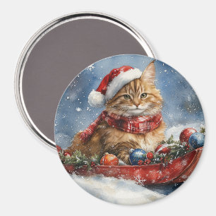 Maine Coon Cat in Sledge Let it Schnee Weihnachten Magnet
